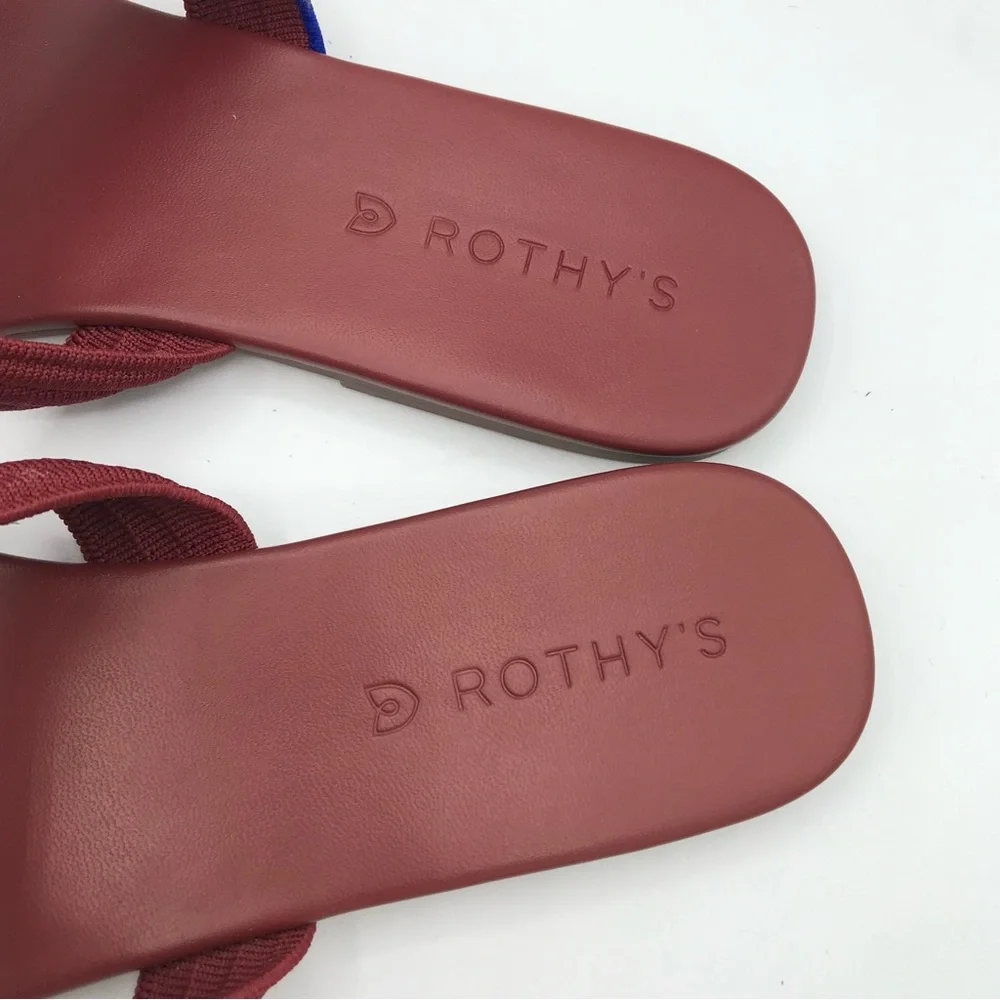 Rothy's Flat Sandals Women's 10 Sangria Red Triple Band Slides Retired Style EUC